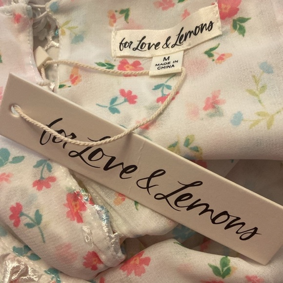 For Love & Lemons Magnolia Mini Dress Cottagecore Puff Sleeve Embroidered M NEW - Picture 9 of 9